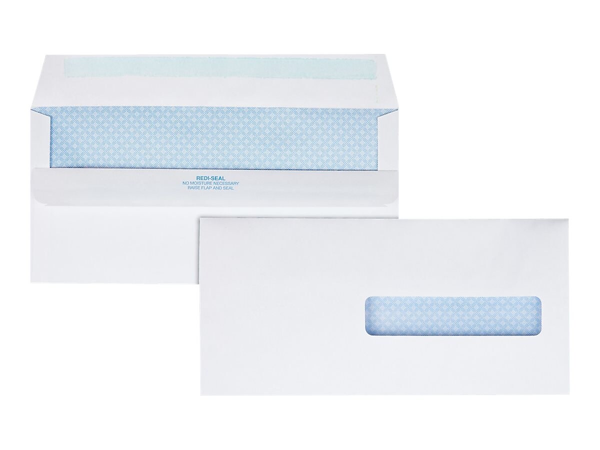 Quality Park Redi-Seal Security Tinted Window Envelope, 4 1/2" x 9 1/2", Woven White, 500/Box (21438)