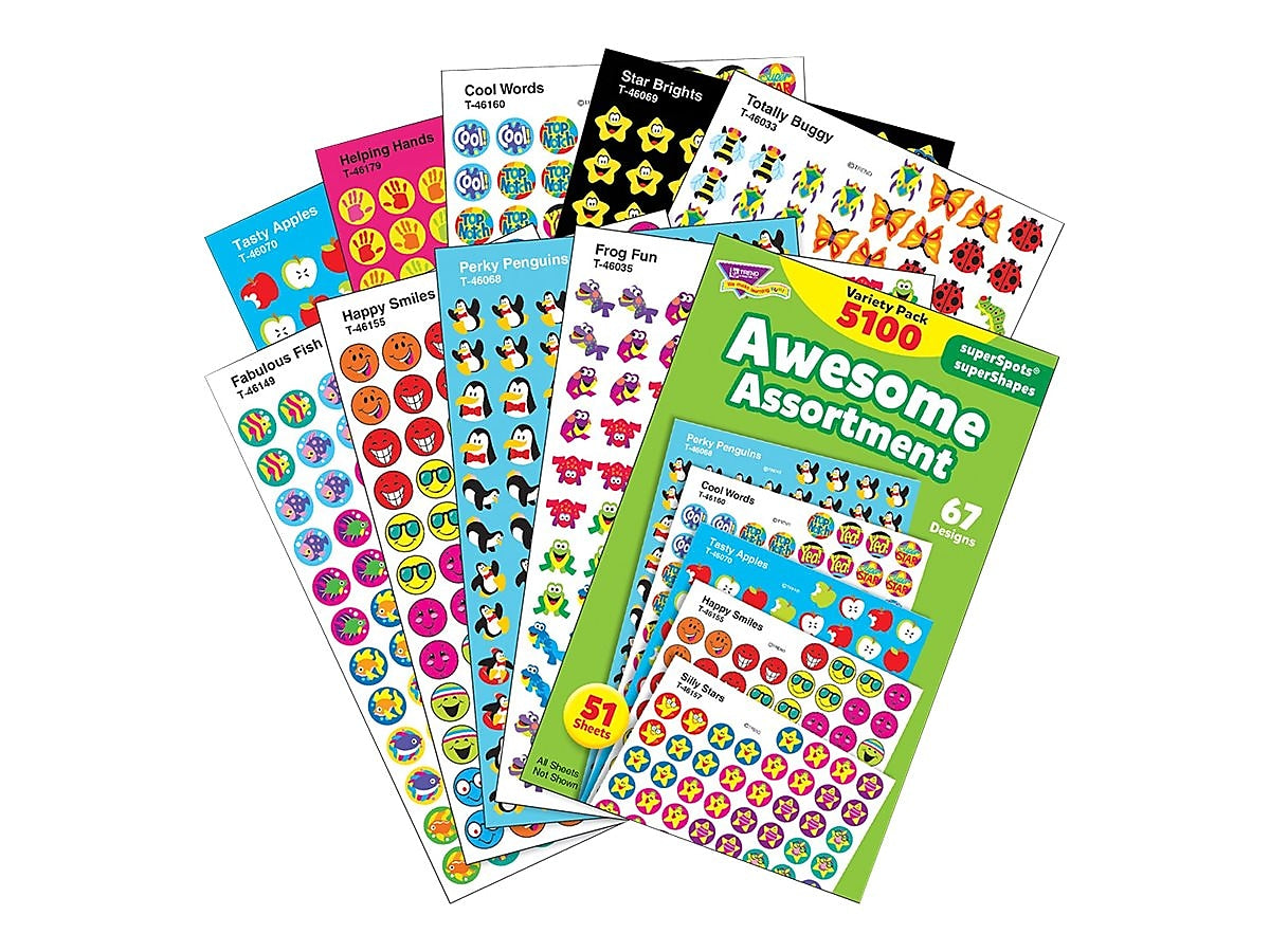 Trend superSpots & superShapes Awesome Assortment Stickers, Assorted, 5100/Pack (T-46826)