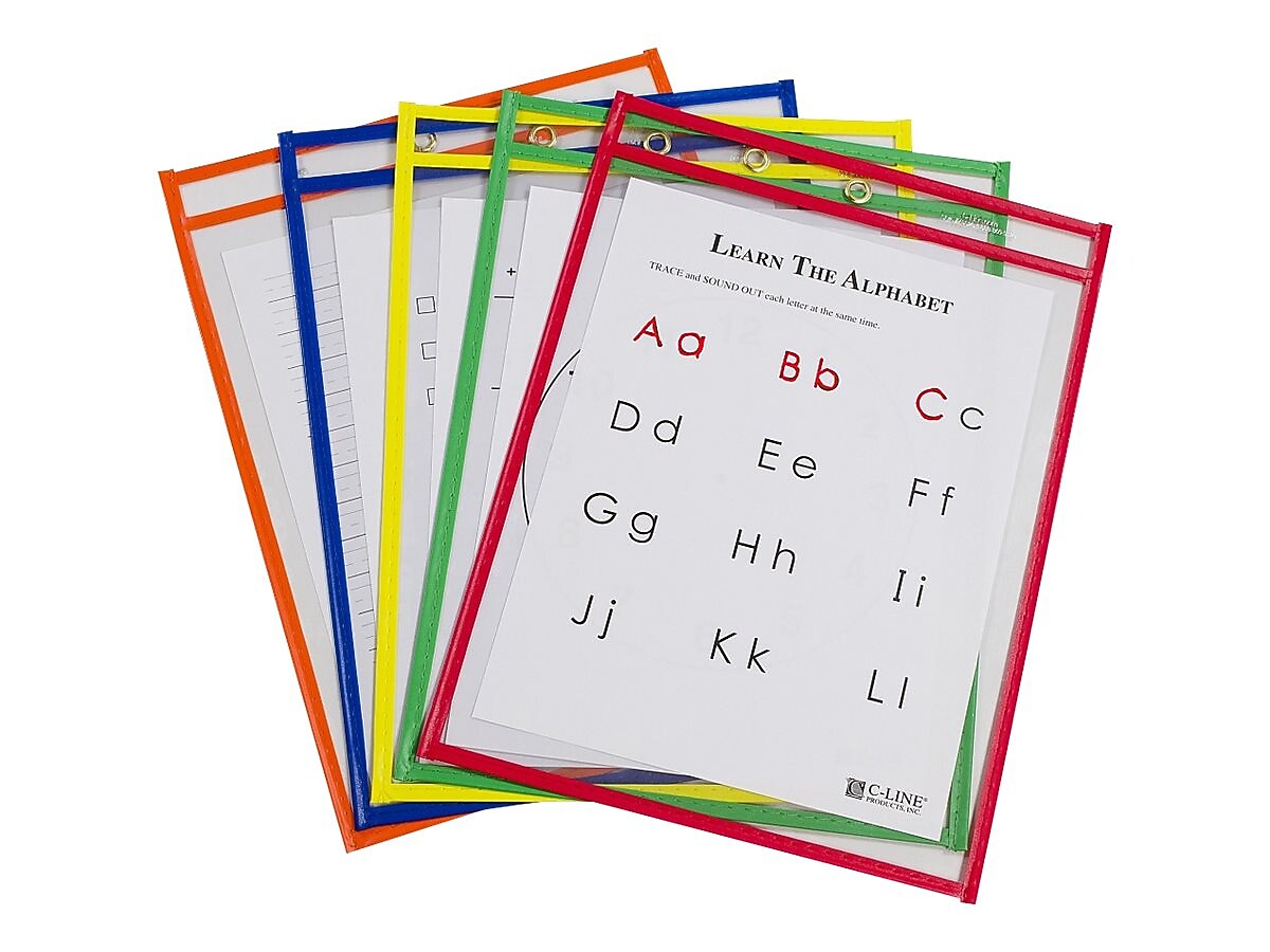 C-Line 9" x 12" Reusable Dry Erase Pockets, Assorted Colors, 10/Pack (CLI40610)