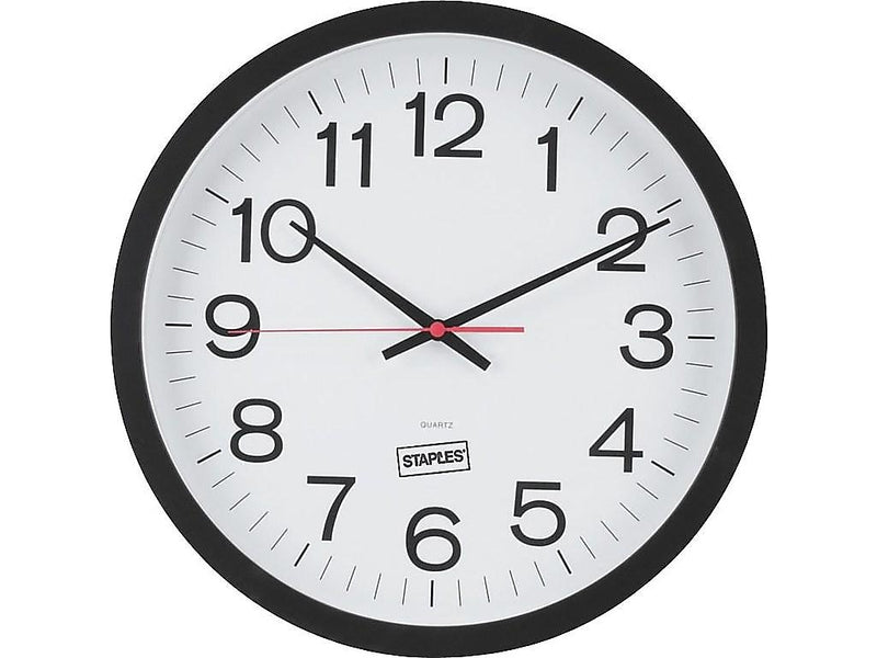 Staples Wall Clock, Plastic, 14" Diameter (18380)