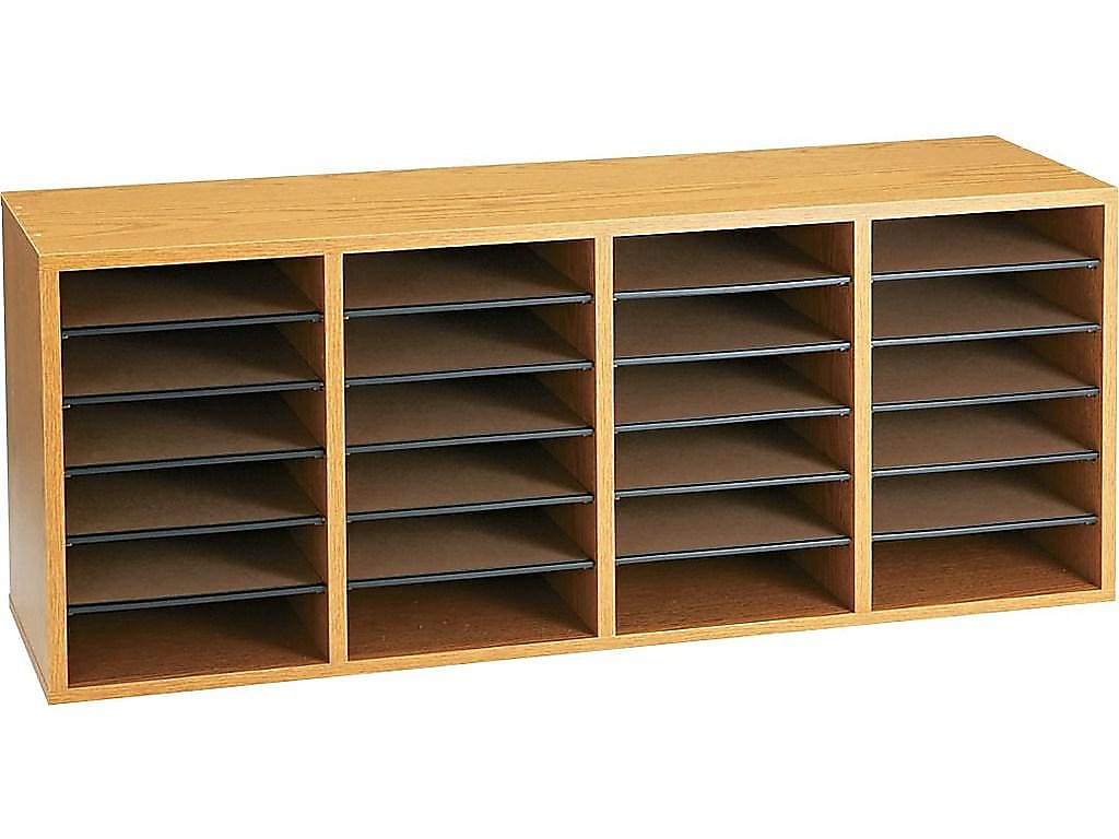 Safco 24-Compartment Literature Organizers, 39.25" x 16.25", Medium Oak (9423MO)