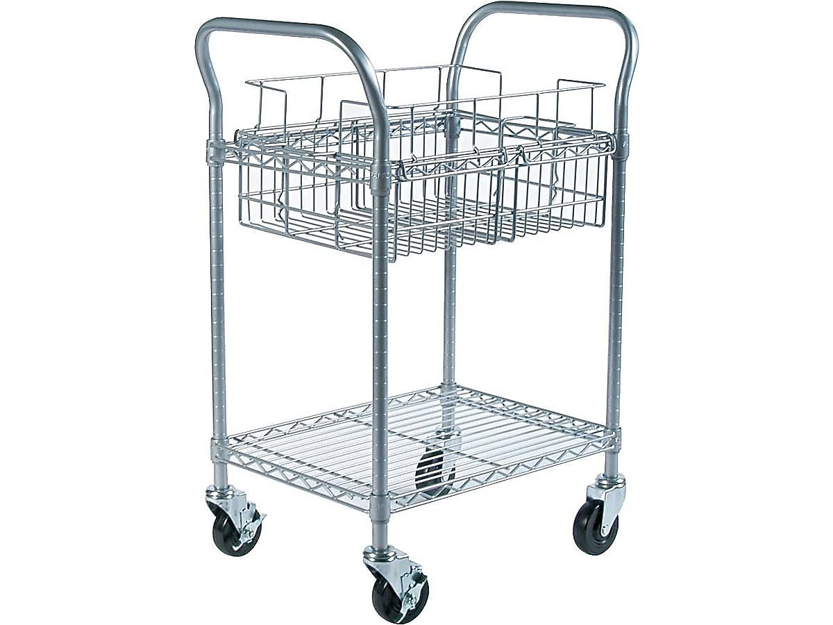 Safco 2-Shelf Metal Mobile Mail Cart with Swivel Wheels, Gray (5235GR)