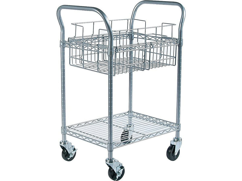 Safco 2-Shelf Metal Mobile Mail Cart with Swivel Wheels, Gray (5235GR)