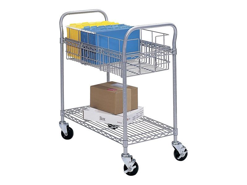 Safco 2-Shelf Metal Mobile Mail Cart with Swivel Wheels, Gray (5235GR)