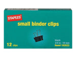 Staples Small Binder Clips, 0.38" Capacity, Black, 12 Clips/Pack (15350)