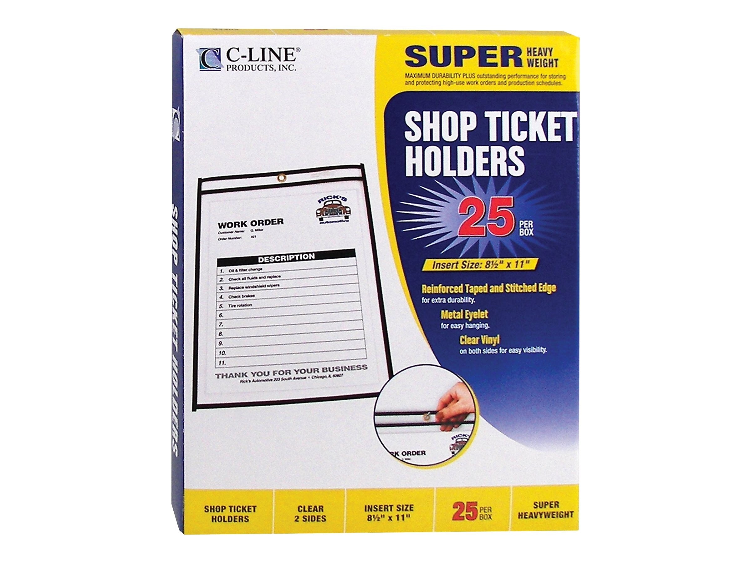 C-Line Stitched Job Ticket Holder, 8.5" x 11", Clear/Black, 25/Box (46911)