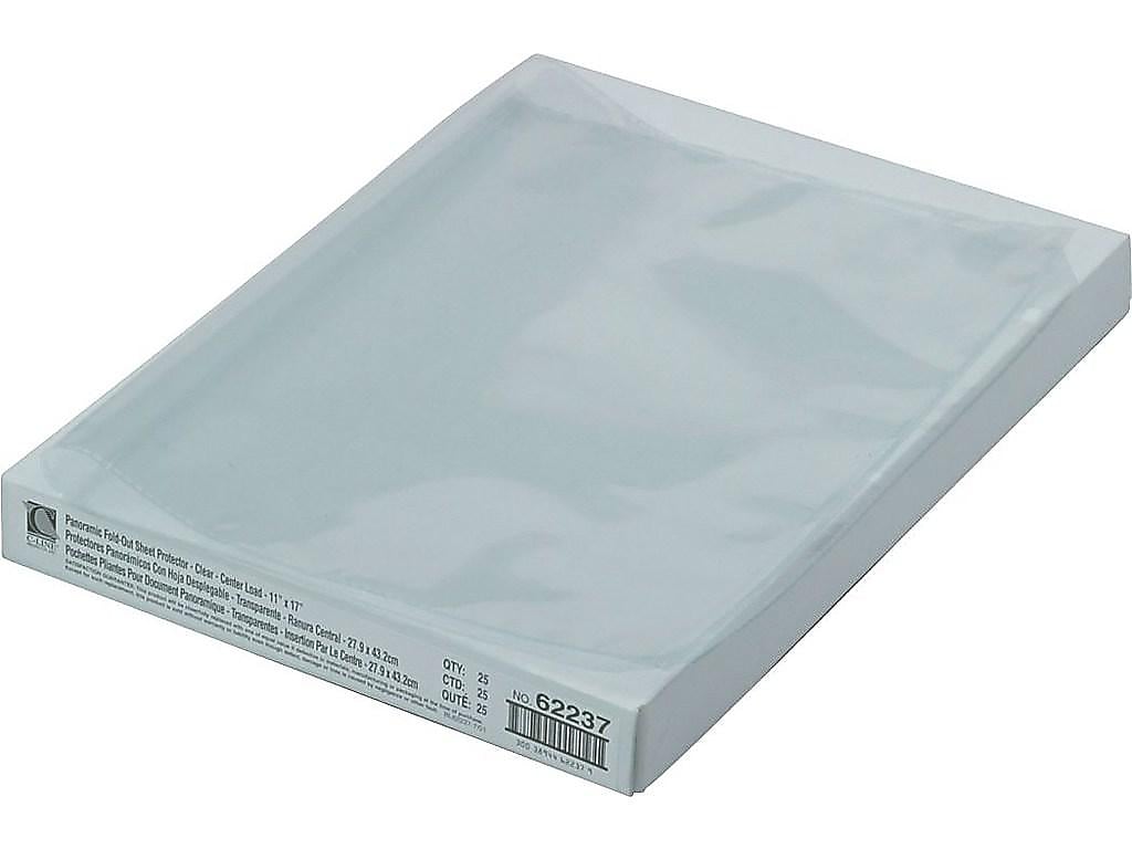 C-Line Panoramic Fold-Out Sheet Protectors, Heavyweight, 11" x 17", Clear, 25/Box (62237)