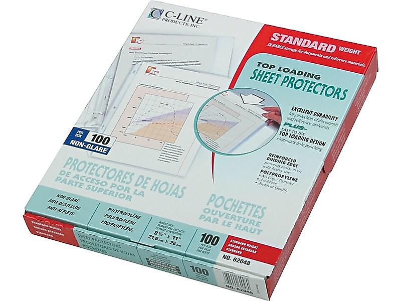 C-Line Standard Weight Sheet Protector, Non Glare, 11" x 8-1/2", Clear, 100/Box (62048)
