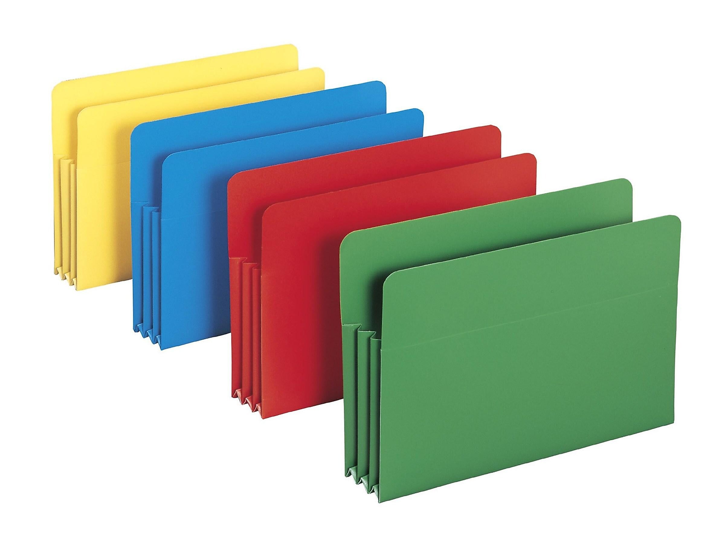 Smead Heavy Duty Poly File Pockets, 3.5" Expansion, Legal Size, Assorted, 4/Box (73550)