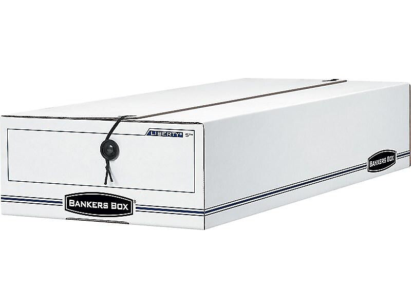 Bankers Box Liberty Corrugated File Storage Boxes, String & Button Closure, Check & Form Size, White/Blue, 12/Carton (00005)