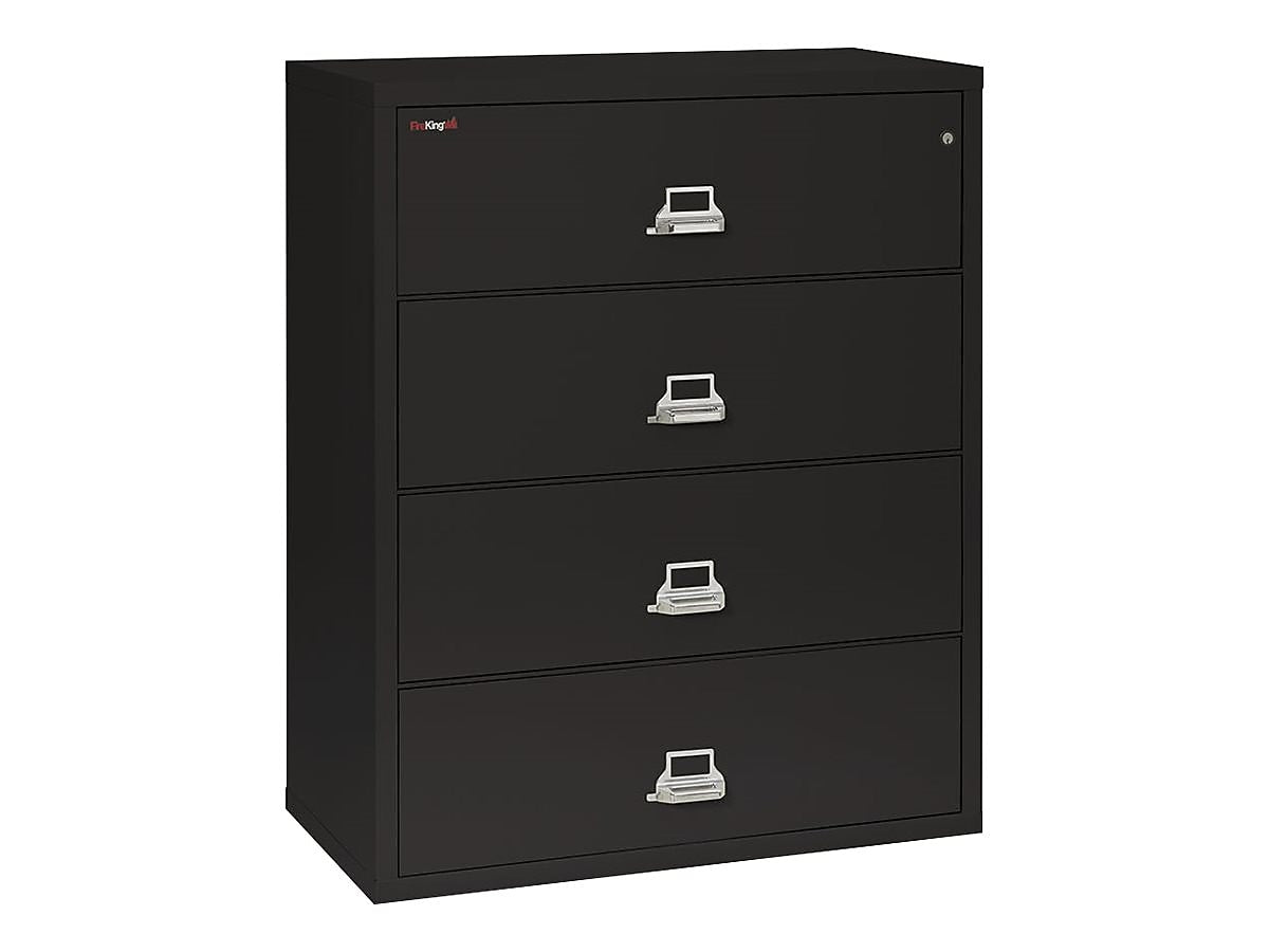 FireKing Classic 4-Drawer Lateral File Cabinet, 52.75" x 44.5", Letter/Legal, Fire Resistant, Black (4-4422-CBL)