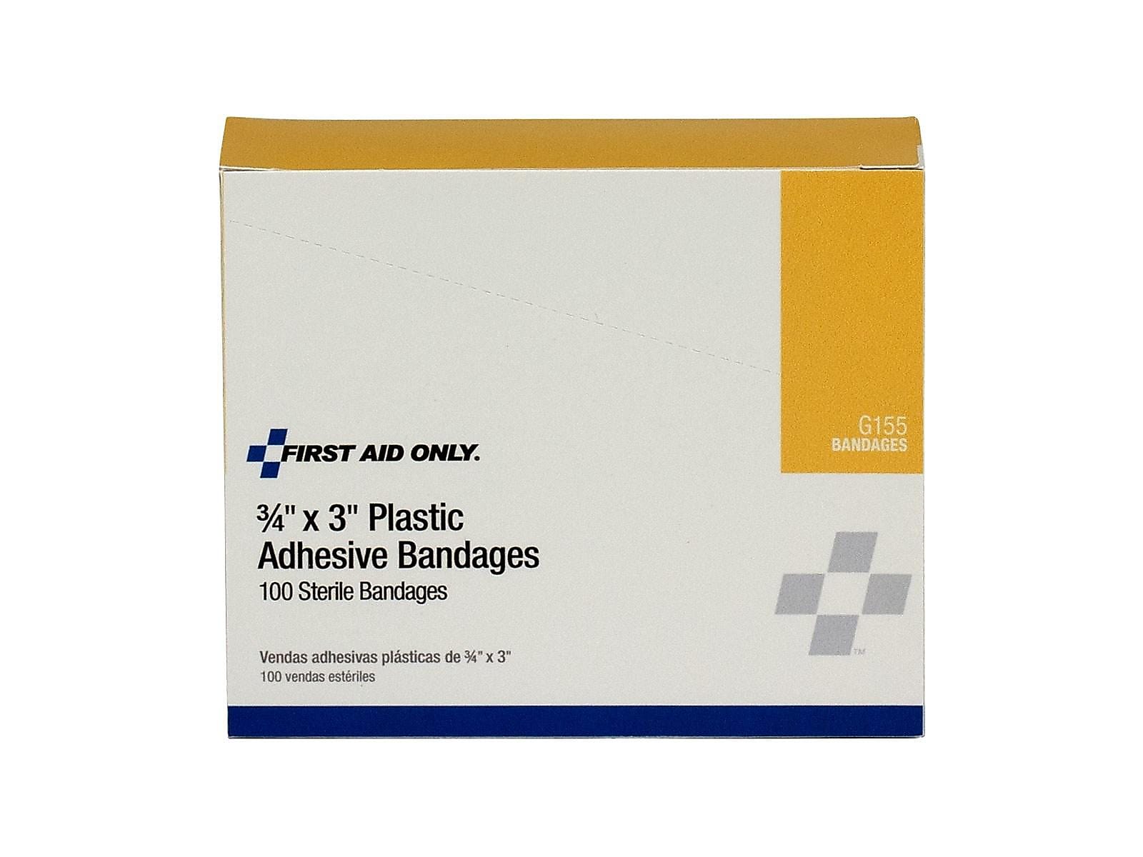 First Aid Only 0.75" x 3" Plastic Adhesive Bandages, 100/Box (G-155/40600)