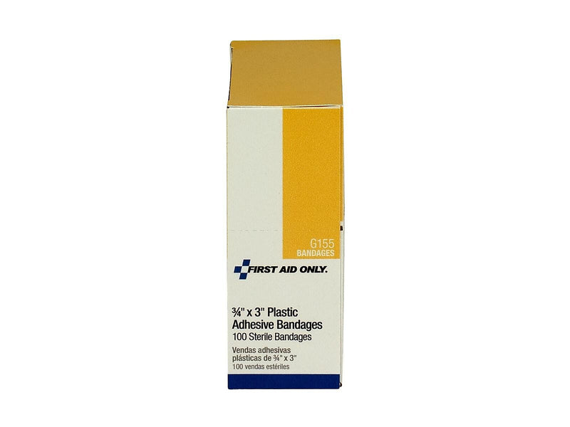 First Aid Only 0.75" x 3" Plastic Adhesive Bandages, 100/Box (G155-020)