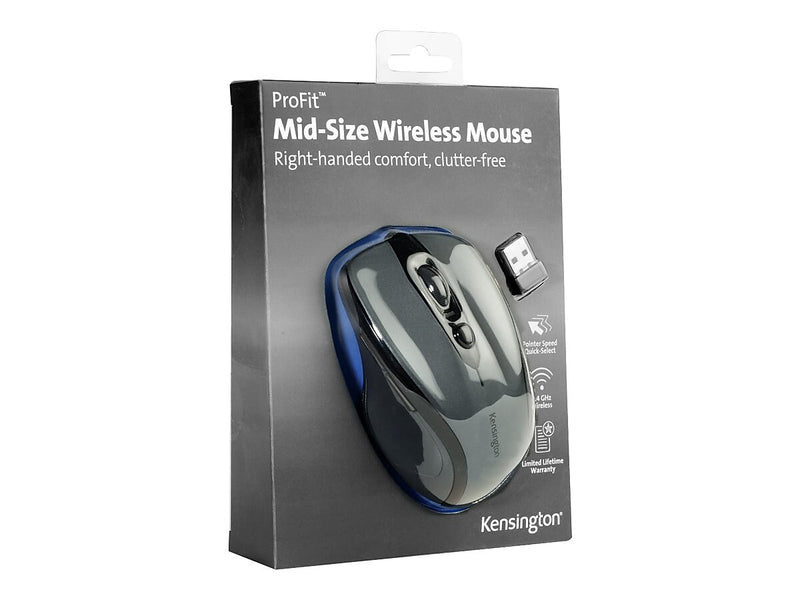 Kensington Pro Fit Wireless Ergonomic Optical USB Mouse, Graphite Gray (KMW72423)