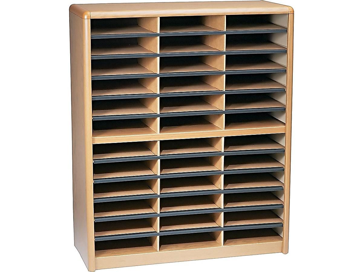 Safco 36-Compartment Literature Organizers, 32.25" x 38", Medium Oak (7121MO)