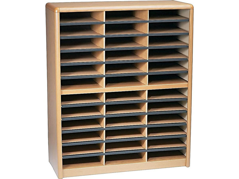 Safco 36-Compartment Literature Organizers, 32.25" x 38", Medium Oak (7121MO)