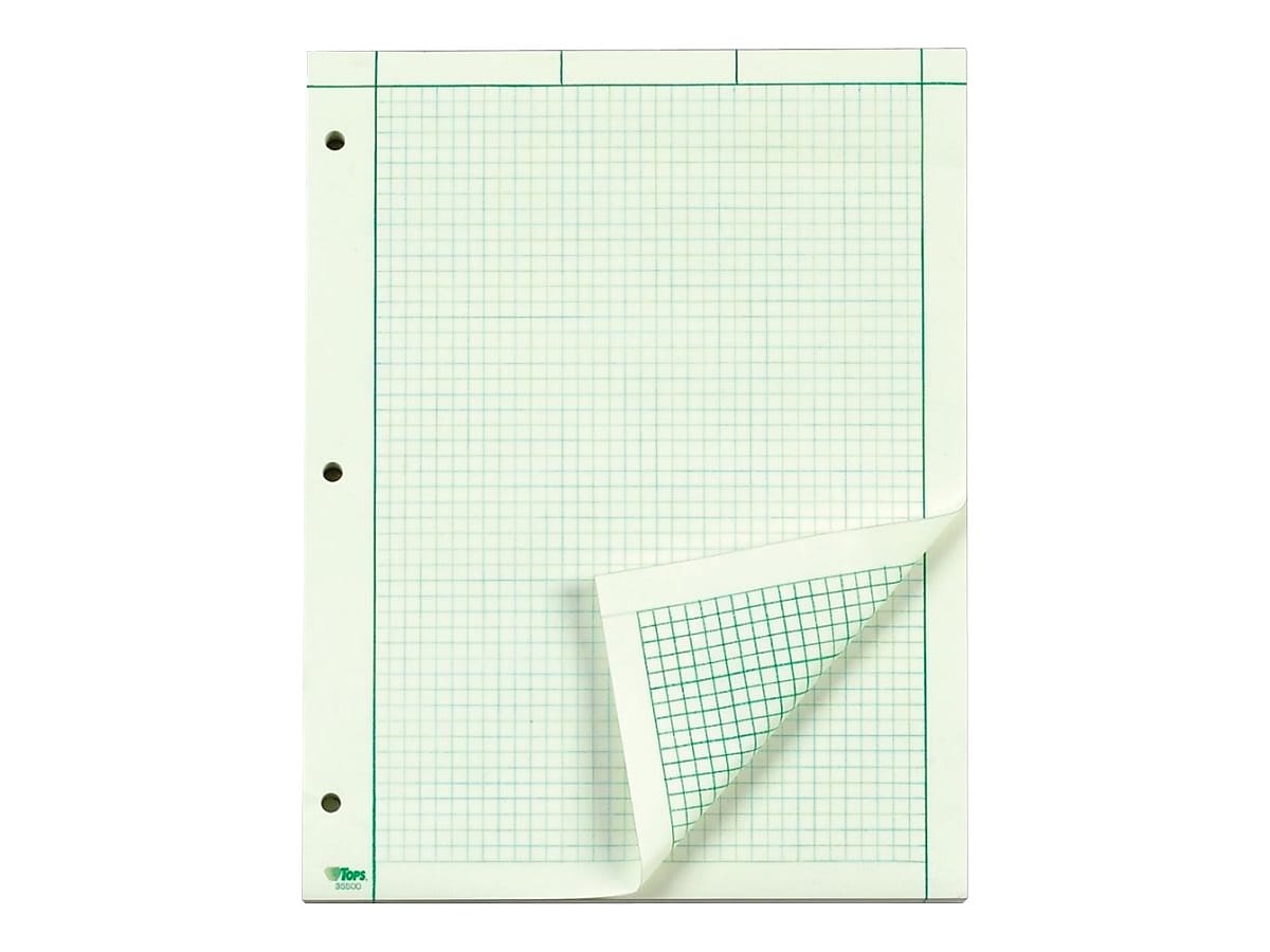 TOPS Engineering Computation Notepad, 8.5" x 11", Graph Ruled, Green tint, 100 Sheets/Pad (TOP 35500)