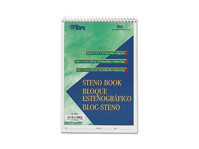 TOPS Steno Pad, 6" x 9", Gregg Ruled, Green tint, 60 Sheets/Pad (TOP 8001)