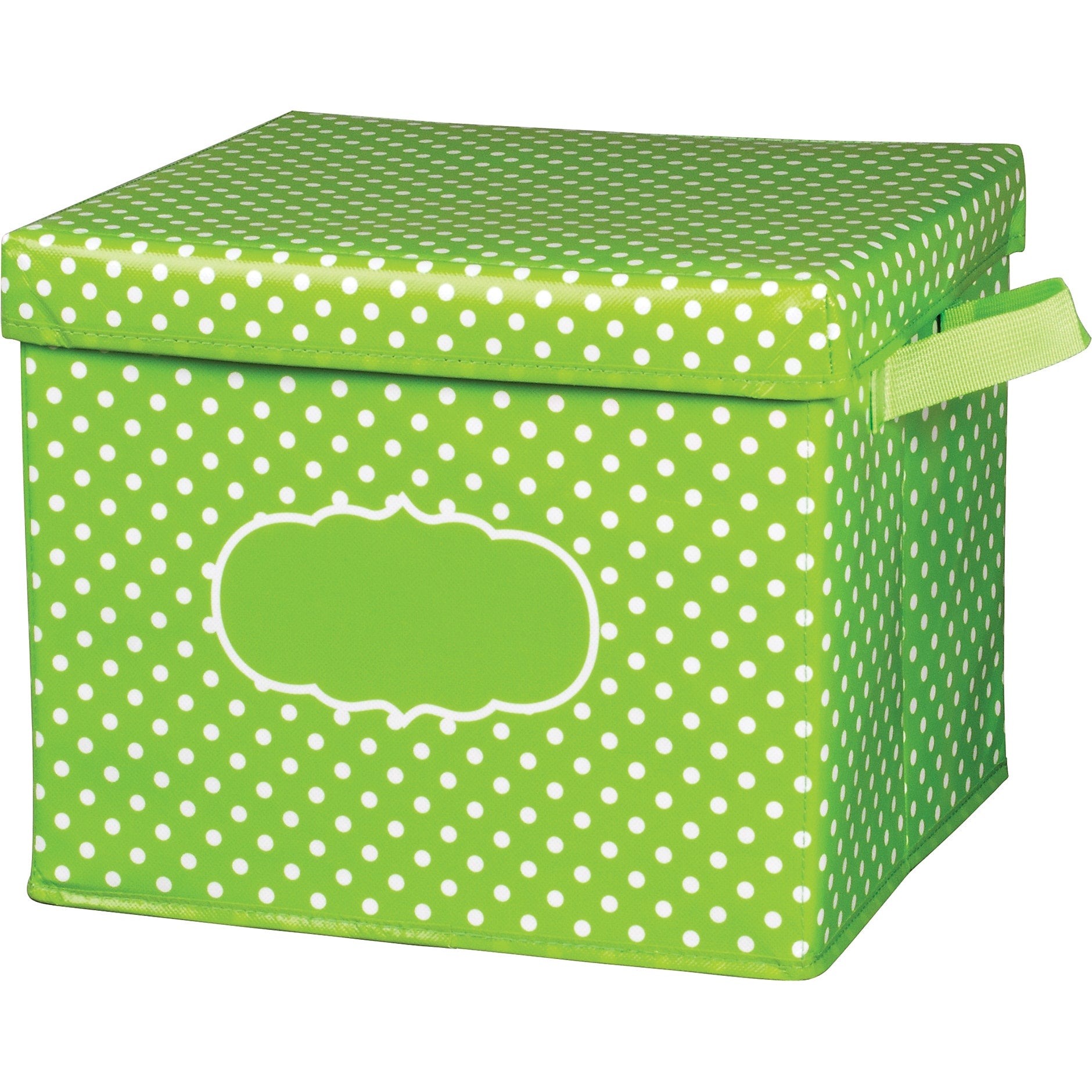 Teacher Created Resources Lime Polka Dots Storage Box with Lid, 12" x 13" x 10.5" (TCR20820)
