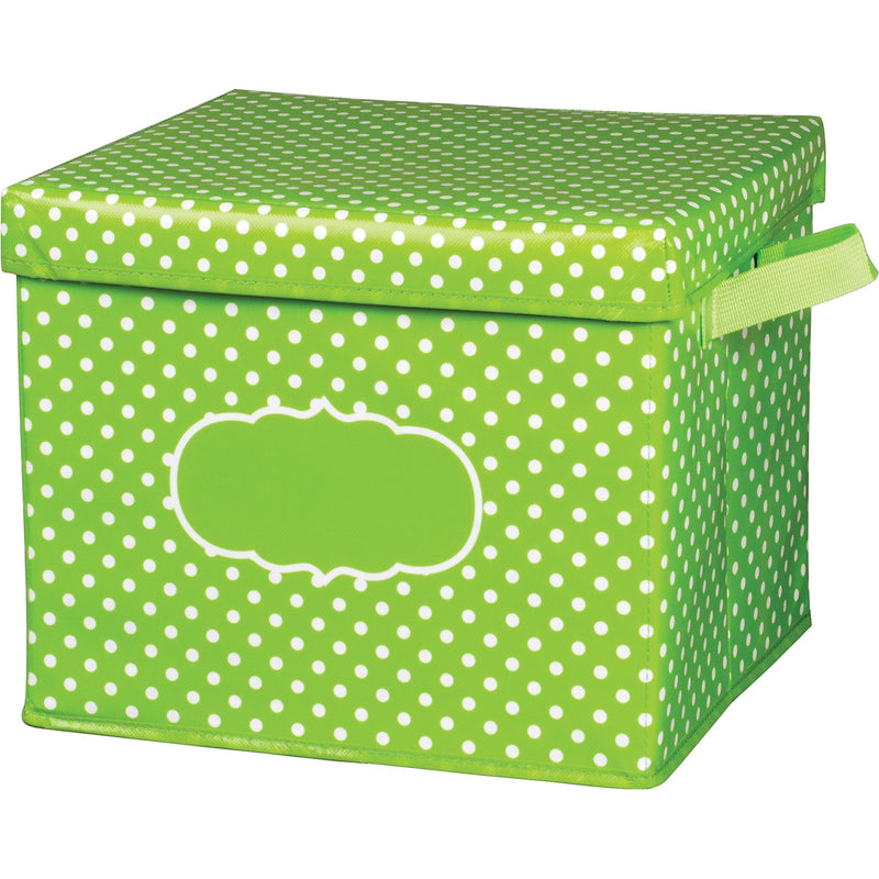 Teacher Created Resources Lime Polka Dots Storage Box with Lid, 12" x 13" x 10.5" (TCR20820)