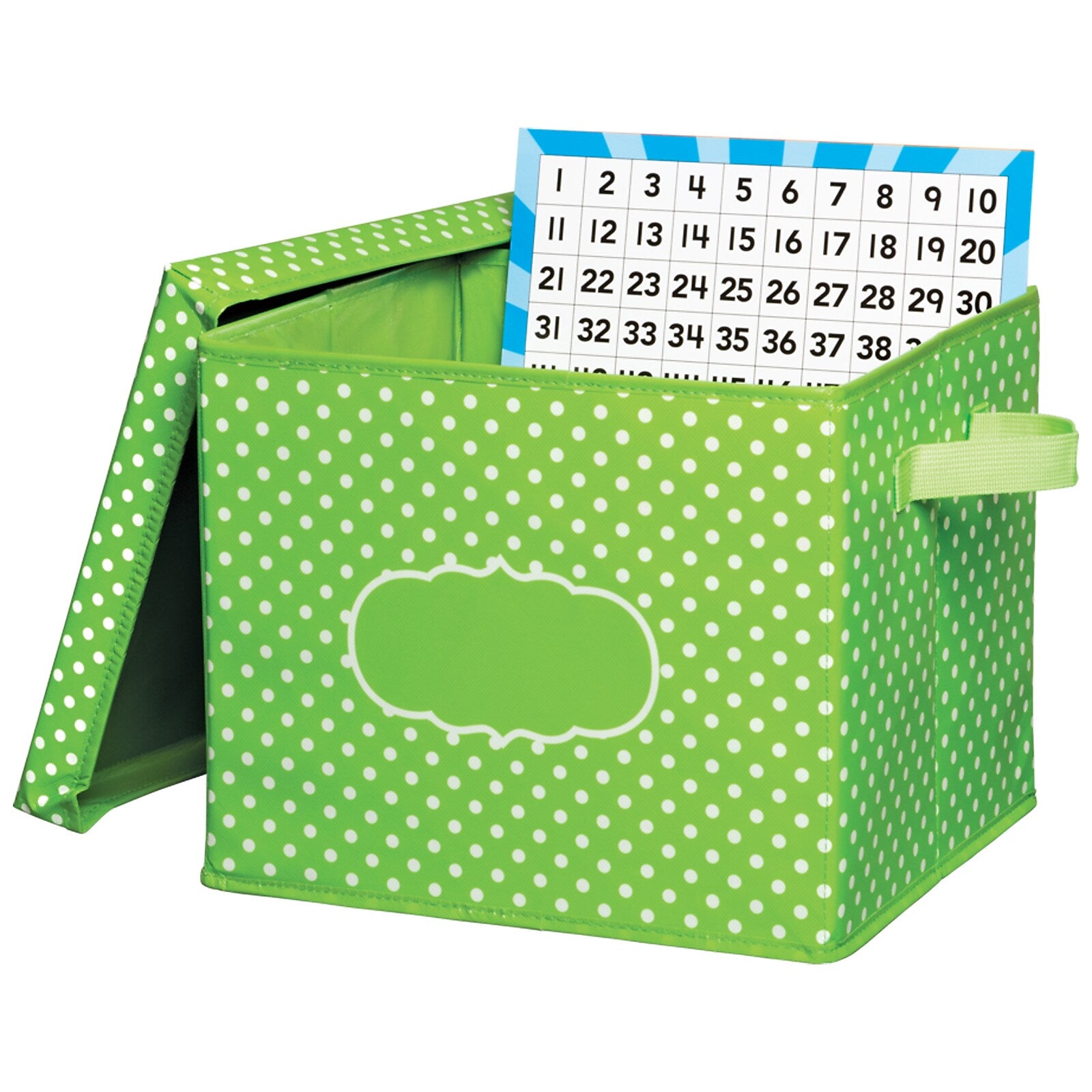 Teacher Created Resources Lime Polka Dots Storage Box with Lid, 12" x 13" x 10.5" (TCR20820)