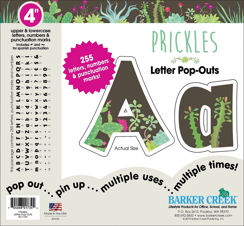 Barker Creek Petals & Prickles  4" Letters and Numbers, Multicolored, 255/Pack (BC1734)