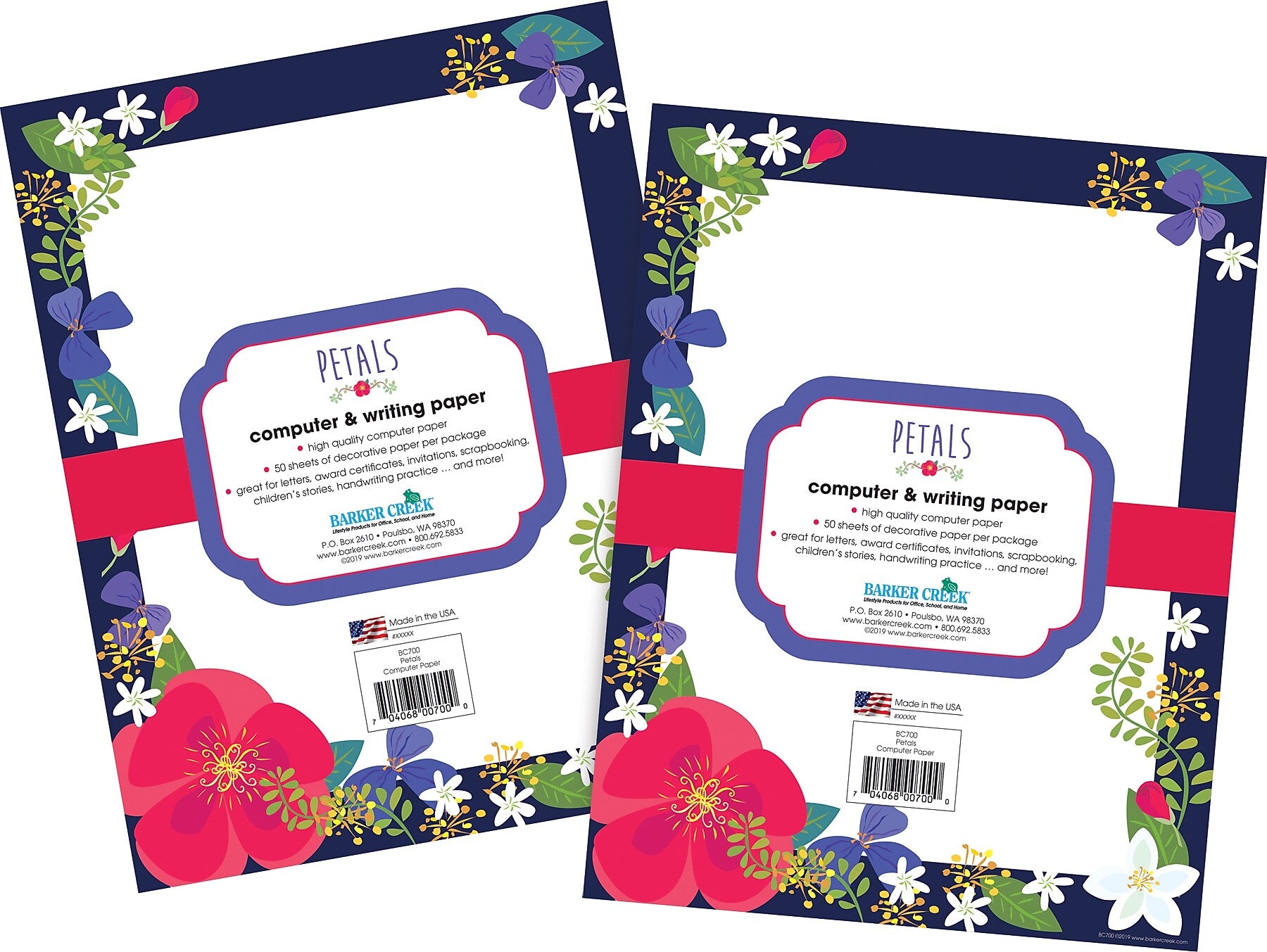 Barker Creek Petals & Prickles Computer Paper, 8.5" x 11", 60 lbs., Multicolored, 100 Sheets/Pack (BC3880)