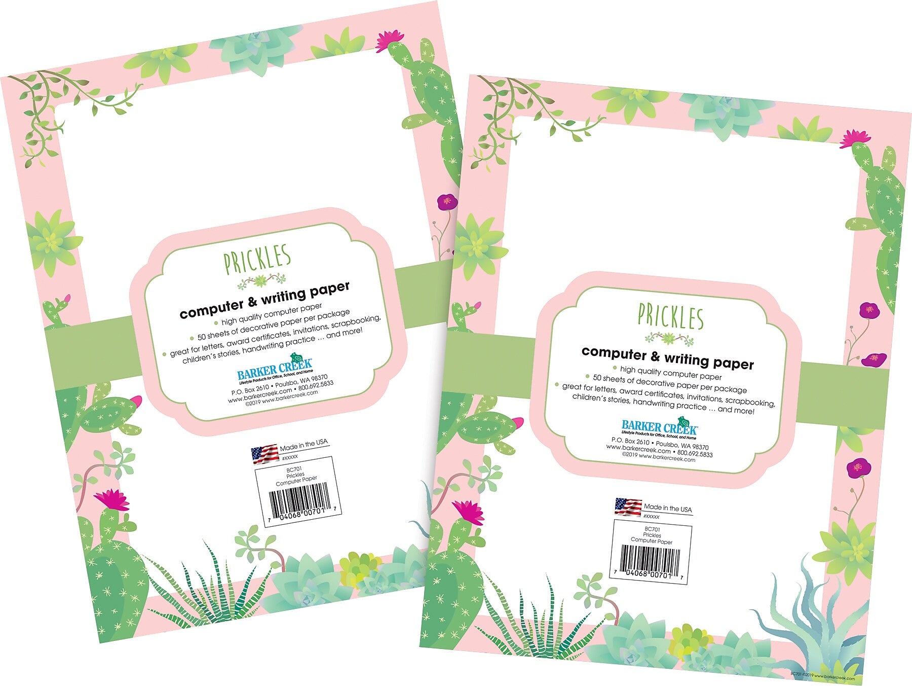 Barker Creek Petals & Prickles Computer Paper, 8.5" x 11", 60 lbs., Multicolored, 100 Sheets/Pack (BC3881)