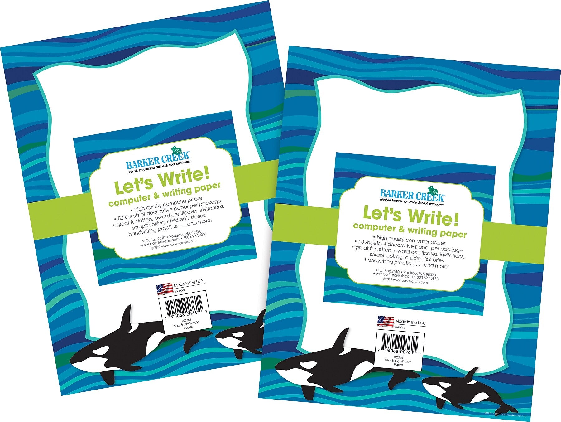 Barker Creek Sea & Sky Computer Paper, 8.5" x 11", 60 lbs., Multicolored, 100 Sheets/Pack (BC3883)