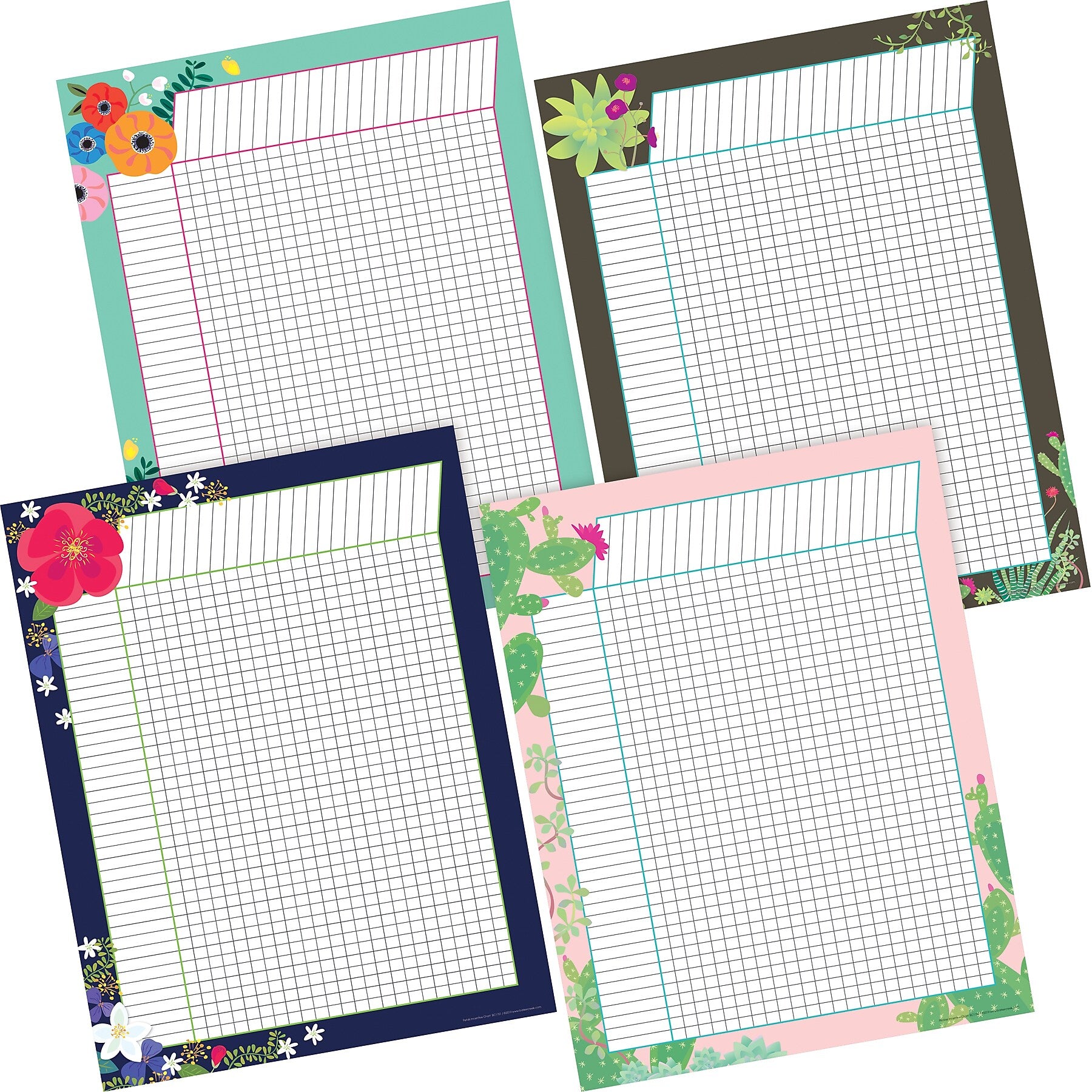 Barker Creek Petals & Prickles Incentive Chart Set, 17" x 22", Multicolored, 4/Set (LL578)