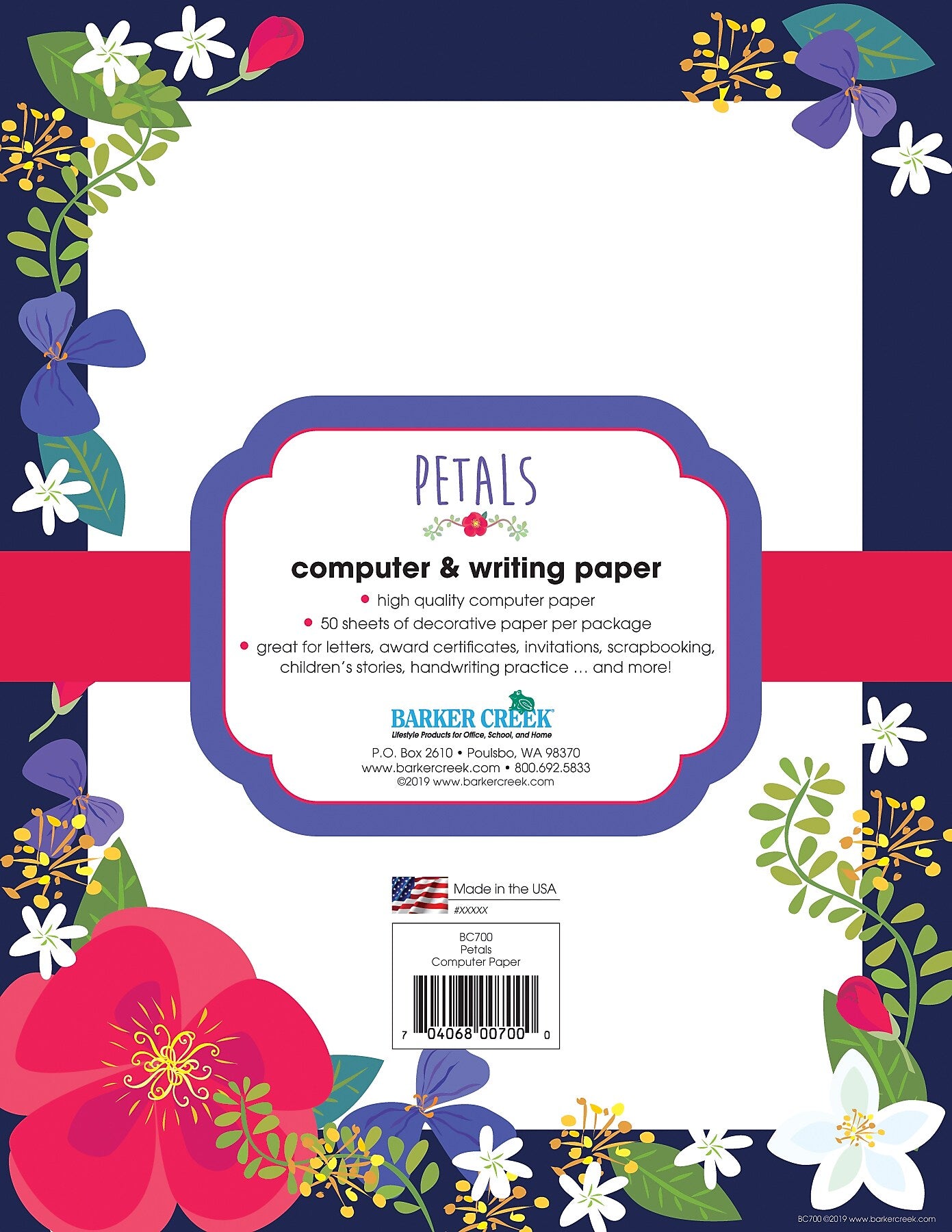 Barker Creek Petals & Prickles Computer Paper, 8.5" x 11", 60 lbs., Multicolored, 50 Sheets/Pack (BC700)