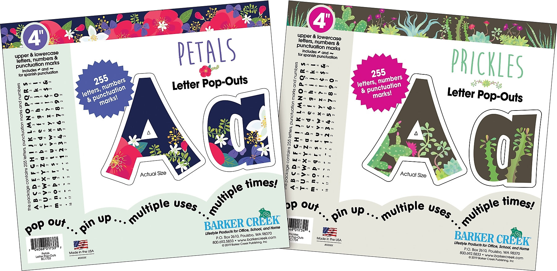 Barker Creek Petals & Prickles  4" Letters and Numbers, Multicolored, 510/Pack (BC3870)