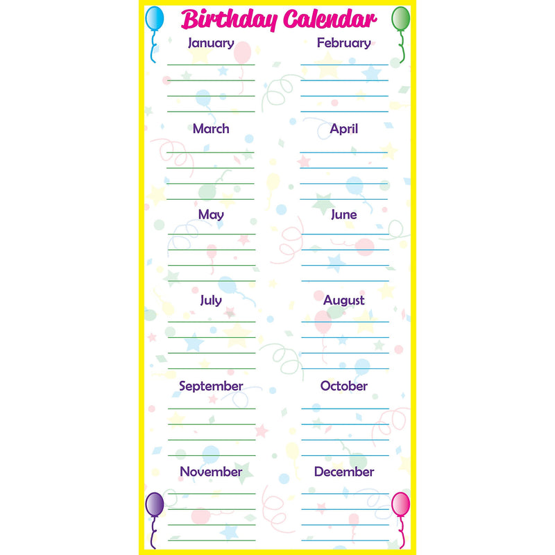 Flipside Frameworks™ Low-Tac Birthday Calendar Vertical, 24" x 48" (FLP90703)