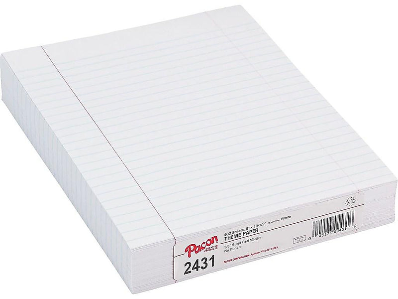 Pacon Wide Ruled Filler Paper, 8" x 10.5", 500 Sheets/Pack (P2431)