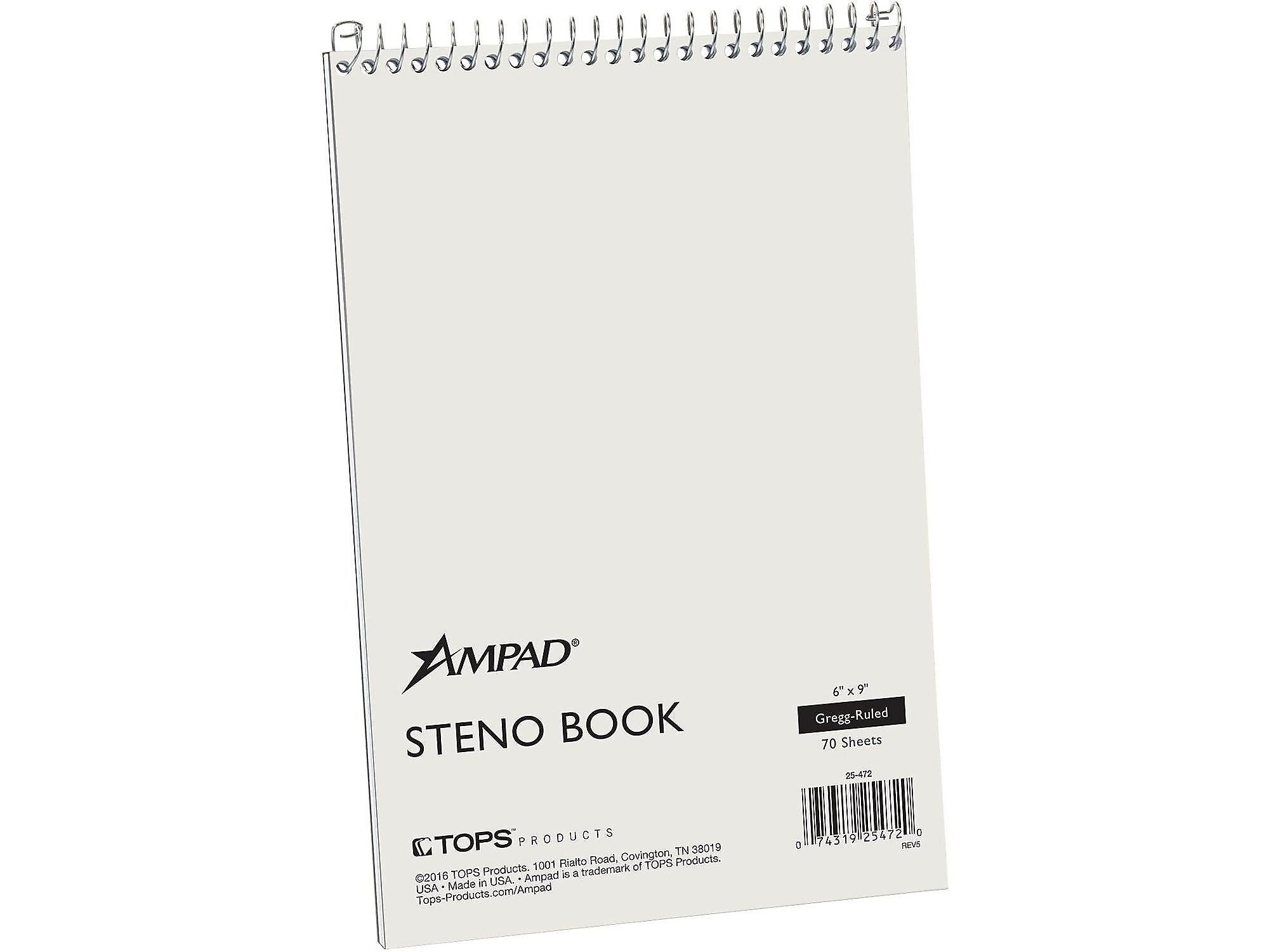 Ampad Steno Pad, 6" x 9", Gregg Rule, White, 70 Sheets/Pad (TOP25-472)
