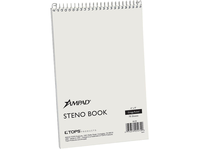 Ampad Steno Pad, 6" x 9", Gregg Rule, White, 70 Sheets/Pad (TOP25-472)