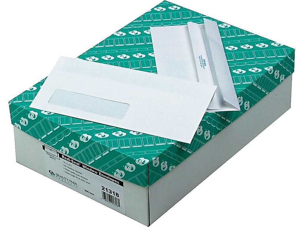 Quality Park Redi-Seal #10 Window Envelopes, 4 1/8" x 9 1/2", White Wove, 500/Box (21318)