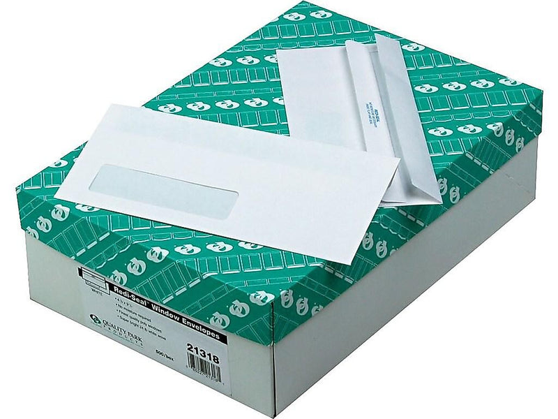 Quality Park Redi-Seal #10 Window Envelopes, 4 1/8" x 9 1/2", White Wove, 500/Box (21318)