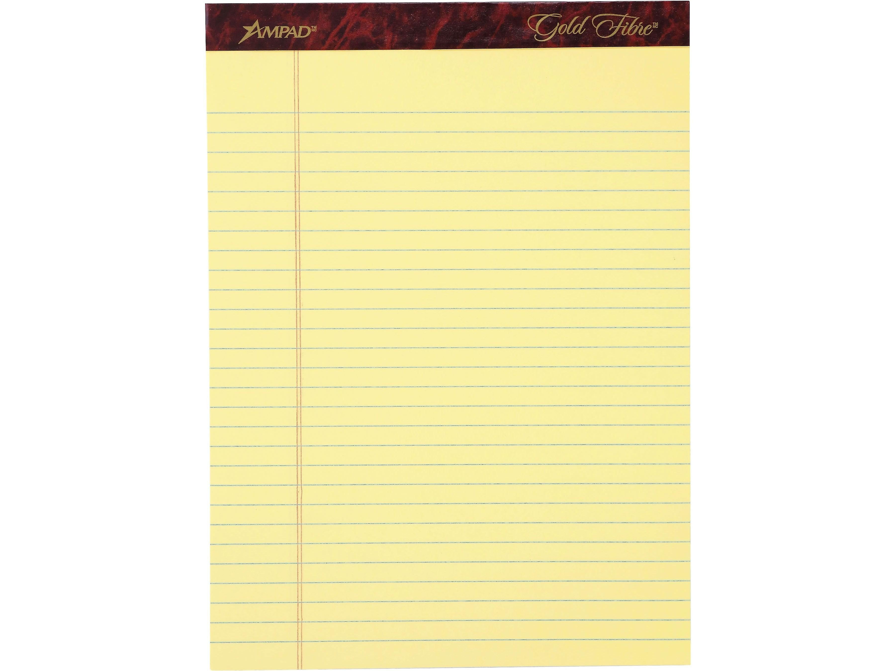 Ampad Gold Fibre Notepad, 8.5" x 11.75", Wide Ruled, Canary, 50 Sheets/Pad, 12 Pads/Pack (TOP 20-020R)