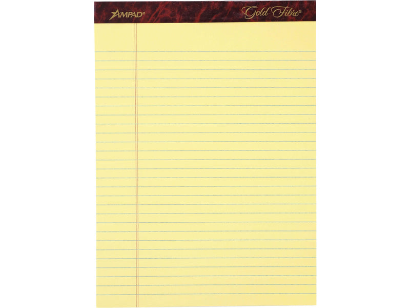 Ampad Gold Fibre Notepad, 8.5" x 11.75", Wide Ruled, Canary, 50 Sheets/Pad, 12 Pads/Pack (TOP 20-020R)