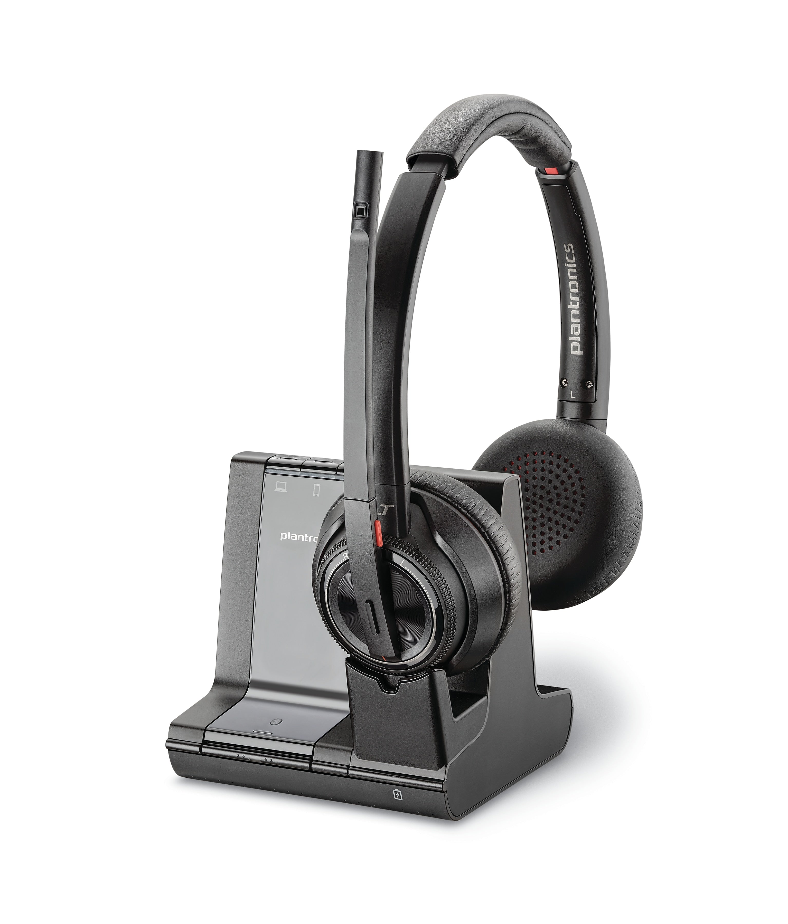 Poly Savi 8200 Series W8220 Wireless Noise Canceling Stereo Headset, Over-the-Head, Black  (7S4B5AA#ABA)