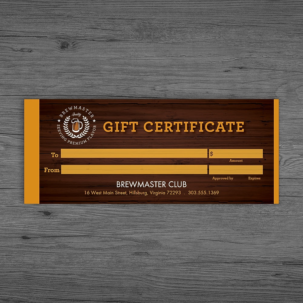 Full Color Gift Certifcate, Printed 1 Side, 14 Pt. Uncoated, 100/Box