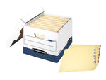 Bankers Box Heavy-Duty FastFold File Storage Boxes, Lift-Off Lid, Letter/Legal Size, White/Blue, 12/Carton (00709)