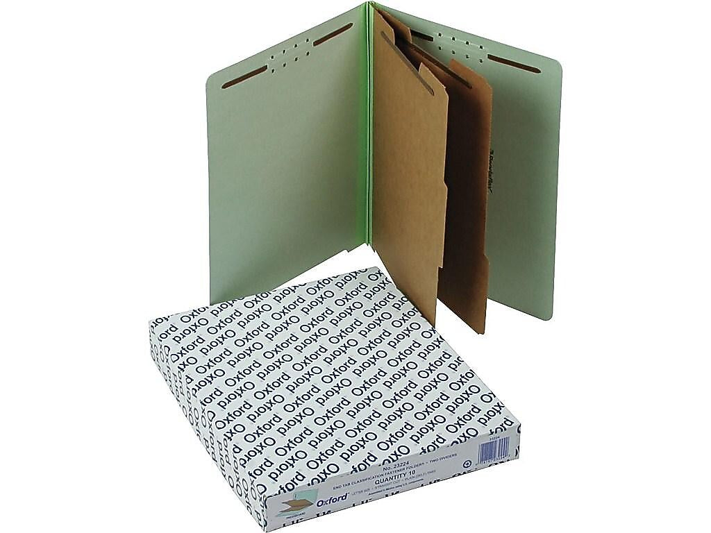 Pendaflex Pressboard End Tab Classification Folders, Letter Size, 6 Sections, Light Green, 10/Box (PFX 23224)