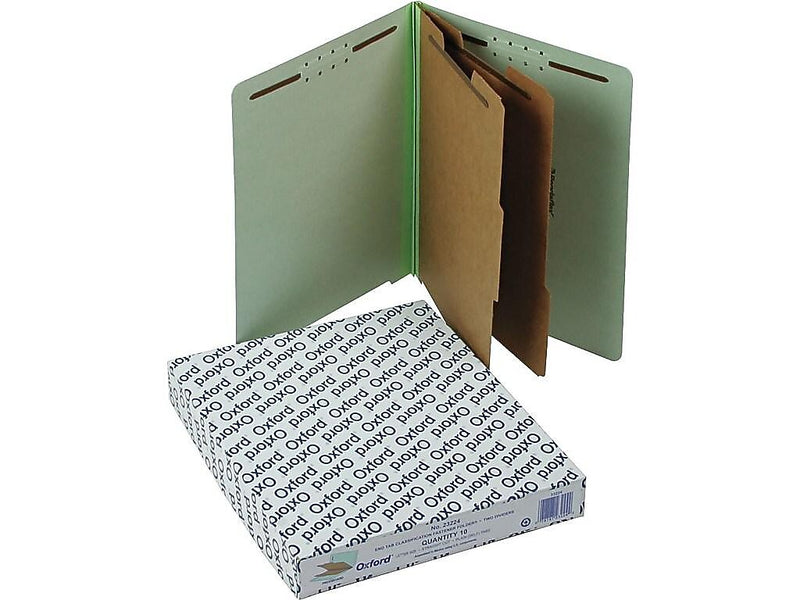 Pendaflex Pressboard End Tab Classification Folders, Letter Size, 6 Sections, Light Green, 10/Box (PFX 23224)