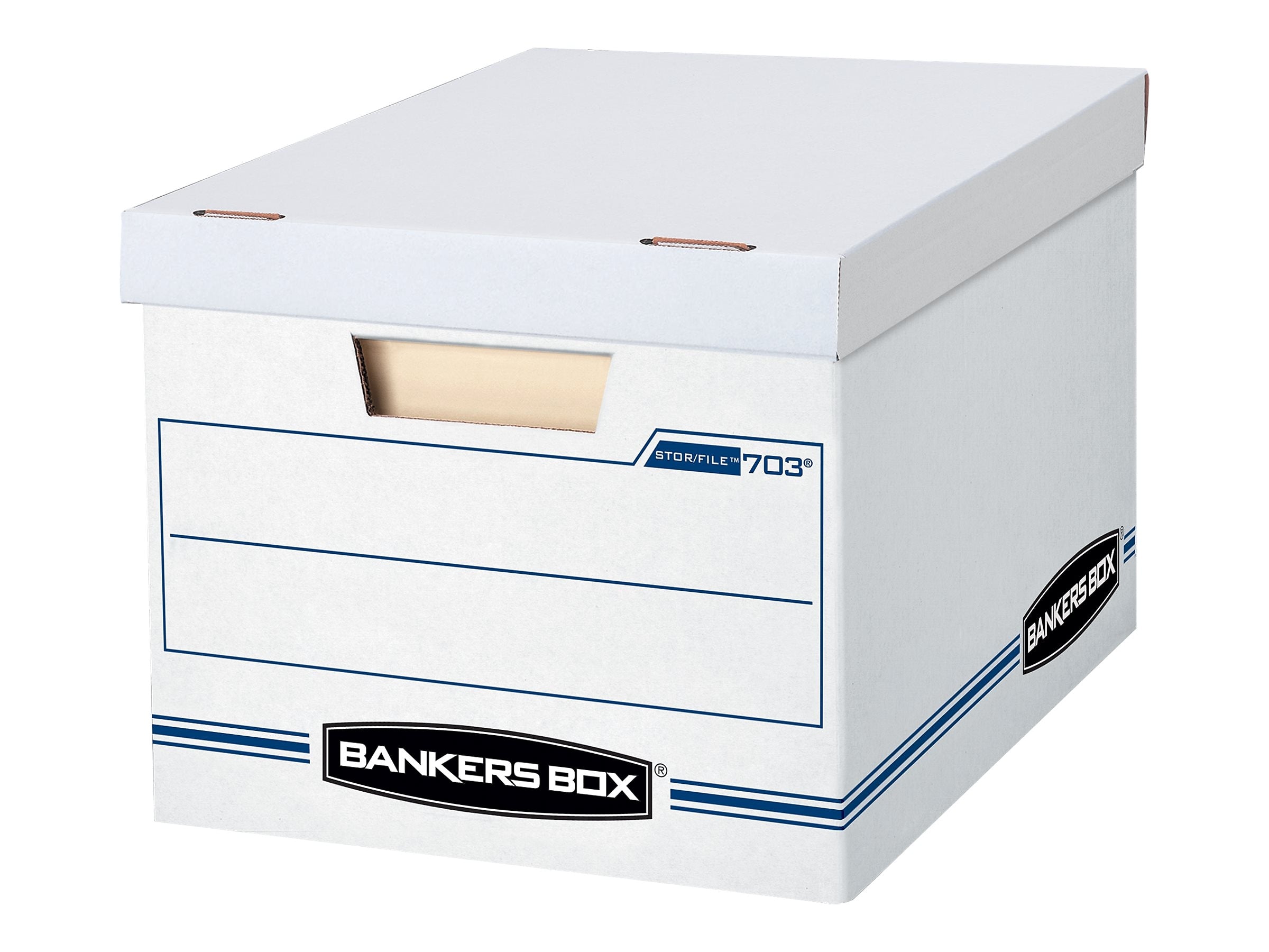 Bankers Box Stor/File 59% Recycled Corrugated File Box Lift Off Lid, Letter/Legal Size, White/Blue, 12/Carton (00703)