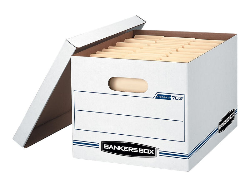 Bankers Box Stor/File 59% Recycled Corrugated File Box Lift Off Lid, Letter/Legal Size, White/Blue, 12/Carton (00703)