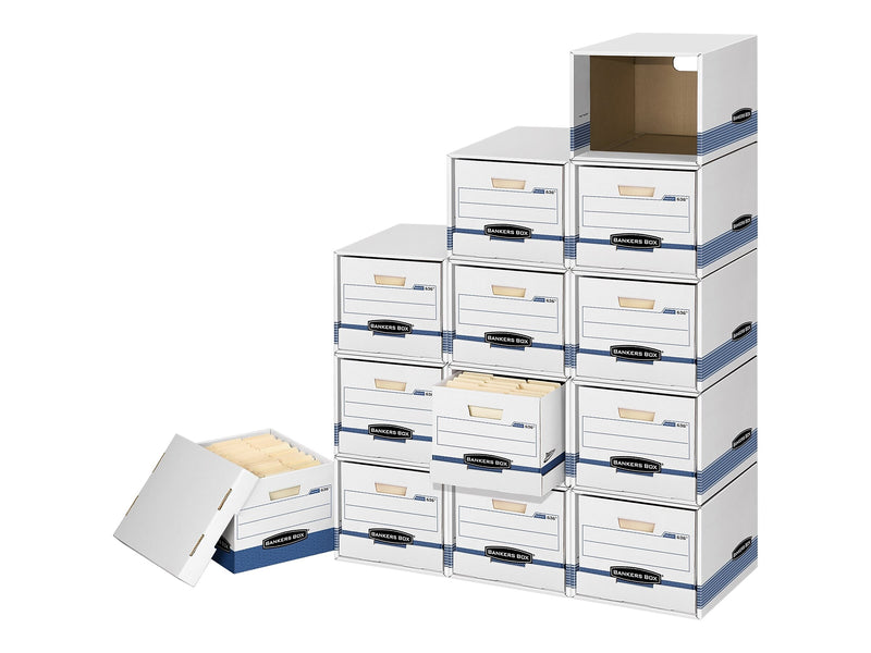 Bankers Box File/Cube Quick Set-Up Corrugated File Storage Box Shells, Letter/Legal Size, White/Blue, 6/Carton (0162601)