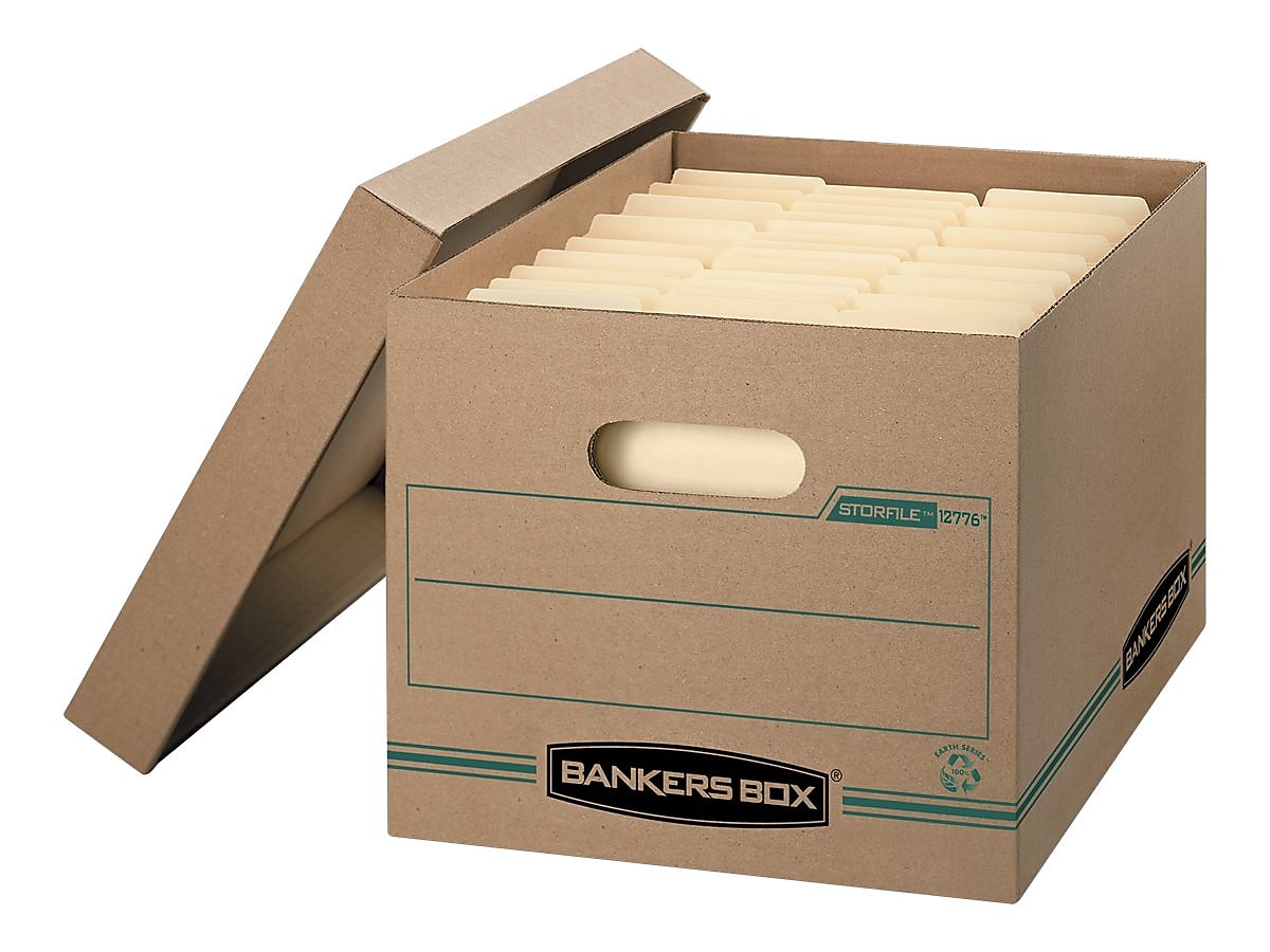 Bankers Box Stor/File 100% Recycled Corrugated File Storages Boxes, Lift-Off Lid, Letter/Legal Size, Brown, 12/Carton (1277601)