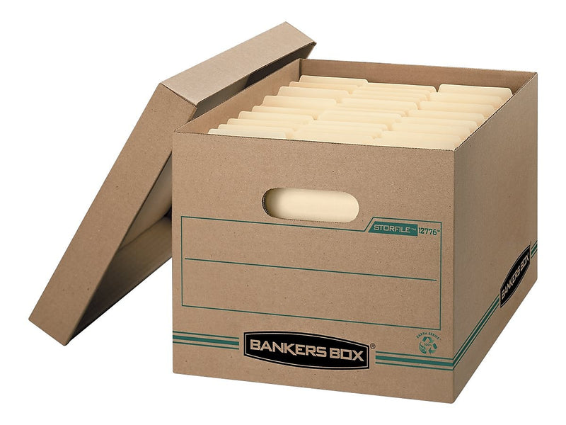 Bankers Box Stor/File 100% Recycled Corrugated File Storages Boxes, Lift-Off Lid, Letter/Legal Size, Brown, 12/Carton (1277601)
